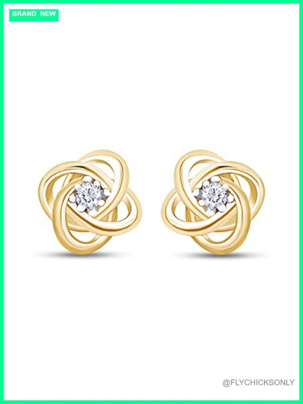 Love Knot Stud Earrings 925 Silver 14K Yellow Gold Plated 0.08ctw Diamond